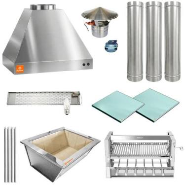 Imagem de Kit Churrasqueira Gourmet Completa Inox 430 Grill Elevatório 6 Espetos
