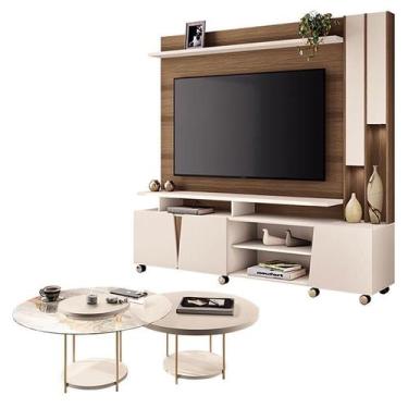 Imagem de Estante Home Theater Virtus Castanho Off White com Kit Mesa de Centro 
