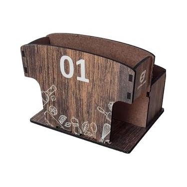 Imagem de Porta Guardanapos Sachê de Mesa MDF Bar Lanchonete 1 ao 10 Zanline Marrom