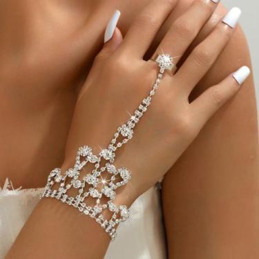 Imagem de Bracelete Anel Pulso Zircônia Prata Noiva Casamento Cravejado Luxo-Pul