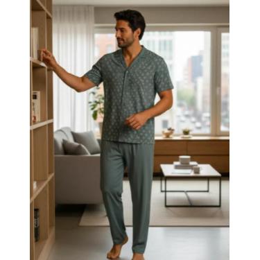 Imagem de Pijama Masculino Aberto Blusa Manga Curta E Calça - Nivalda, Verde, G
