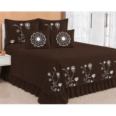 Imagem de Kit Cobre Leito Casal Padrão Encanto 07 Peças Bordado Colcha - MARROM 
