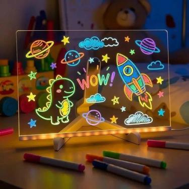 Imagem de Lousa mágica led acrilica para desenhar canetinha neon custom kids