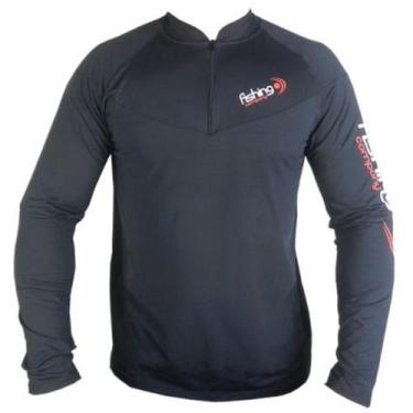Imagem de Camiseta Pesca Masculina Zíper Proteção UPF50+Fishing Co -, Preto, G