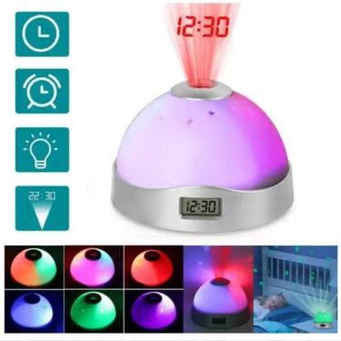 Imagem de Relógio Despertador de Mesa com Projetor e Luminária Gmcas Relógio Digital de Mesa Holográfico com Projeção 3D LED 1.5V