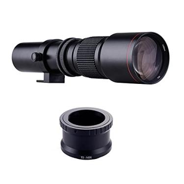 Imagem de Camnoon 500 mm F/8.0-32 multi revestido super lente teleobjetiva zoom manual + montagem em T para NEX kit de anel adaptador de substituição para câmeras Sony A9 A7 A7R A7S A5000 A6000 A6500 NEX-7 NEX-5 NEX-6