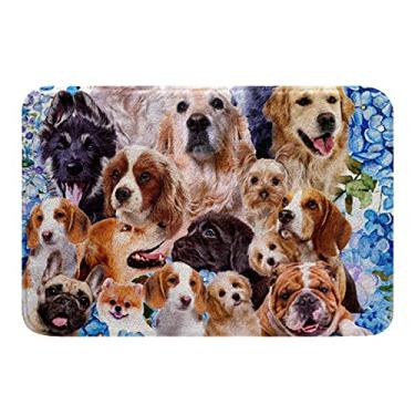 Imagem de Tapete de banheiro para cães Cartoon Pug Dog Bulldog Tapete de banho antiderrapante Absorvente de água macio Crianças Meninos Meninas Pet Animal Banheira Chuveiro Fleece Tapete de Banho Bonito Tapete de Entrada para Cozinha/Sala de Estar Decoração 16"x24"