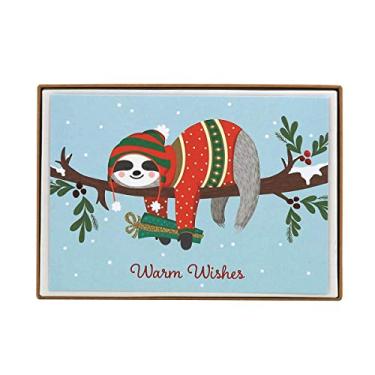 Imagem de Graphique Cartões com Preguiça — 15 lindos cartões de Natal com bicho-preguiça vestidos no inverno acima da mensagem "Warm Wishes", cartões de Natal incluem envelopes combinando e caixa de armazenamento, 12 x 16 cm