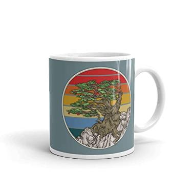 Imagem de Caneca de ioga Zen Budista Japonesa Árvore Bonsai no Círculo Enso Retrô Pôr do Sol Zen