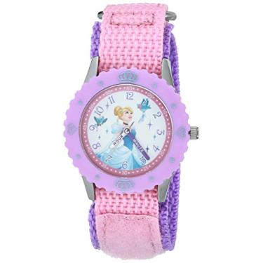 Imagem de Disney Relógio analógico de quartzo feminino princesa aço inoxidável com pulseira de nylon, rosa, 16 (modelo: WDS000867)