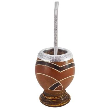 Imagem de Conjunto Kit Para Chimarrão Cuia Porongo Bomba Inox Desenho