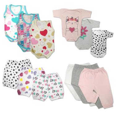 Imagem de Kit Roupa de Bebê 12 Peças Enxoval Verão Body Mijão Shorts