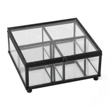 Imagem de Porta Joias De Vidro Transparente Metal Preto com Espelho 13,5x6cm KV0241 BTC