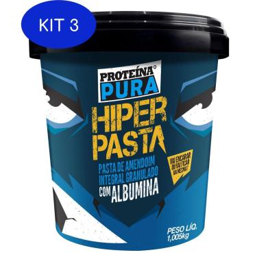 Imagem de Kit 3 Hiper Pasta De Amendoim Com Albumina (1Kg) Proteína Pura