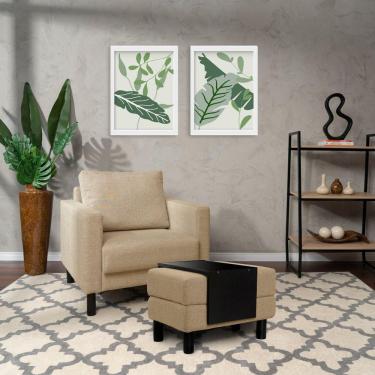 Imagem de Conjunto Poltrona com Puff Baú 60cm e Bandeja Antúrio CabeCasa MadeiraMadeira Bege