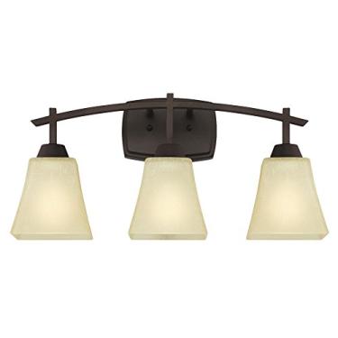 Imagem de Westinghouse Lighting 6307500 Luminária de parede interna Midori com três luzes, linho de acabamento, vidro âmbar de bronze polido a óleo