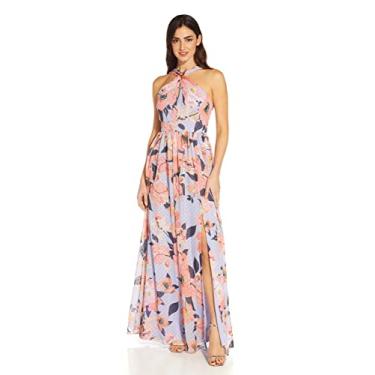 Imagem de Adrianna Papell Vestido feminino estampado de chiffon frente única, Opala/Coral Multi, 42