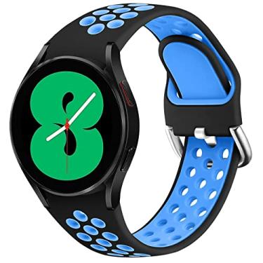 Imagem de Pulseira elegante sem lacunas para Samsung Galaxy Watch 4 Band 40 mm 44 mm/Watch 4 pulseiras clássicas 42 mm 46 mm Triple Row furos respiráveis pulseira de silicone ajustável pulseira esportiva feminina masculina, preto azul