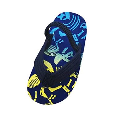 Imagem de Chinelo de praia infantil para meninas verão tira Eva com ajustável e flip para meninos e meninas sandálias douradas (azul marinho, 15-18 meses)