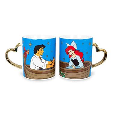 Imagem de Disney A Pequena Sereia Ariel & Eric 400 ml Canecas de Cerâmica com Alça em Forma de Coração, Conjunto de 2 | Xícaras de Café Sem BPA para Expresso, Cafeína, Bebidas | Essenciais de Cozinha em Casa,