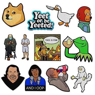 Imagem de 12 adesivos engraçados da The Carefree Bee – adesivos de meme, adesivos divertidos de costura em meme, adesivos fofos para passar a ferro para adolescentes, patch Kermit The Frog e emblema para cachorro (adesivos de ferro com 7 adesivos de memes)