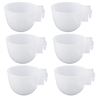 Imagem de 6 unidades de alimentador de tigela de comida de pássaro minipássaro, recipiente conveniente para pendurar papagaio, prato de gaiola de pássaro de pombo de plástico (branco)