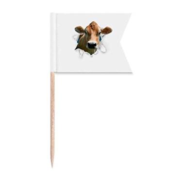 Imagem de Bandeiras de palito de dente para gado de papel de animais danificados, marcação de rotulagem para bolo de festa, prato de queijo