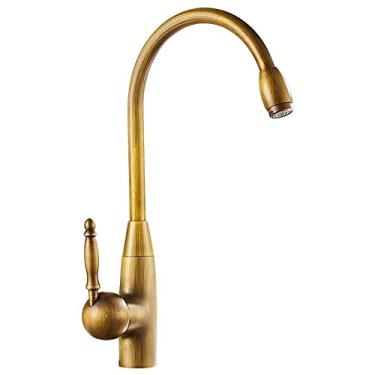 Imagem de LIDON Torneira de cozinha de latão retrô, torneira de pia banheiro vintage, torneira para pia de cozinha 1 furo, torneira de banheiro de latão antigo furo único