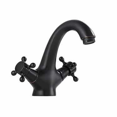 Imagem de LIDON Torneira de pia de banheiro de latão Torneira de alça dupla Banheiro Torneira de furo único Torneira de pia de banheiro Latão antigo Torneira de cozinha antiga Latão para varanda, Preto (Cor: Preto)