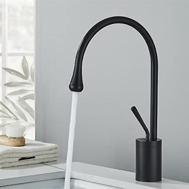 Imagem de Torneira da bacia do banheiro ouro escovado monocomando bico de latão quente frio misturador água pia torneira para cozinha, preto fosco médio