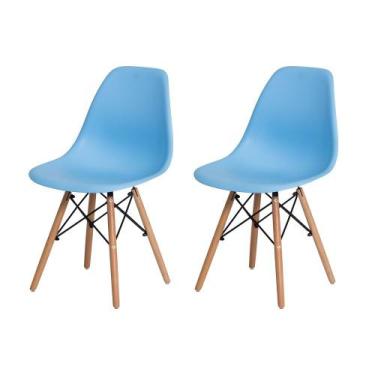 Imagem de Kit 2 Cadeiras Charles Eames Eiffel Azul Claro Base Madeira Sala Cozin