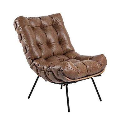 Imagem de Poltrona Decorativa Sala de Estar Costela Couro Mel - Gran Belo