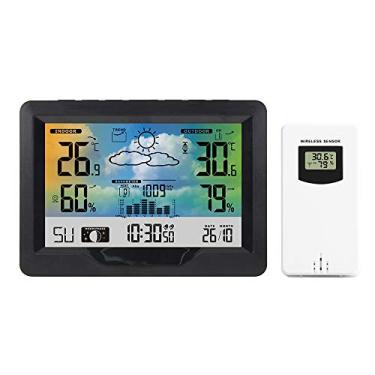 Imagem de Funien Estação Meteorológica Sem Fio com Tela Colorida LCD e Sensor Externo, Medidor Digital de Temperatura e Umidade, Previsão do Tempo, Pressão Barométrica, 3 Canais RF, Black