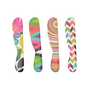 Imagem de French Bull Espalhador de manteiga de melamina de 15 cm, conjunto de 4 peças, facas coloridas vibrantes divertidas para cream cheese, geléia, maionese, cobertura, sanduíche, sem BPA, pode ser lavado