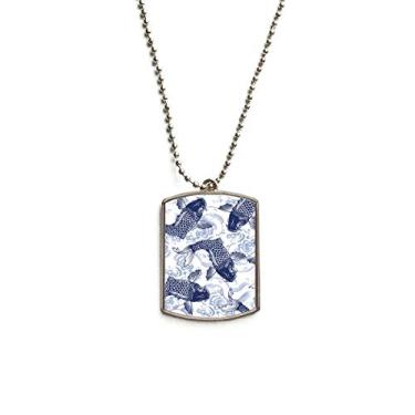 Imagem de DIYthinker Colar para animais de estimação com pingente de corrente de aço inoxidável japonês, padrão azul de onda carpa