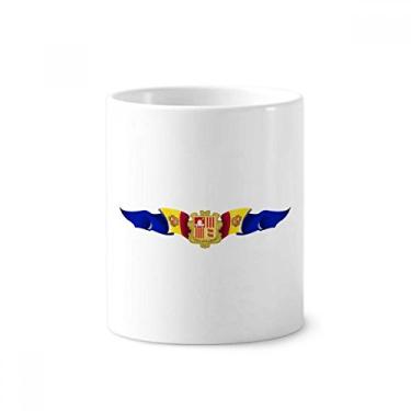 Imagem de Bandeira de Andorra com emblema nacional de escova de dentes caneca, suporte de cerâmica, copo lápis