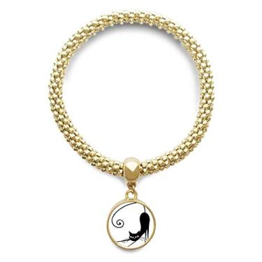 Imagem de DIYthinker Corrente de joias com pingente redondo e desenho de animal de Halloween com desenho de gato preto elástico