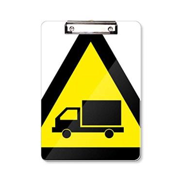 Imagem de Símbolo de aviso amarelo preto caminhão triângulo prancheta pasta bloco de escrita placa de apoio A4