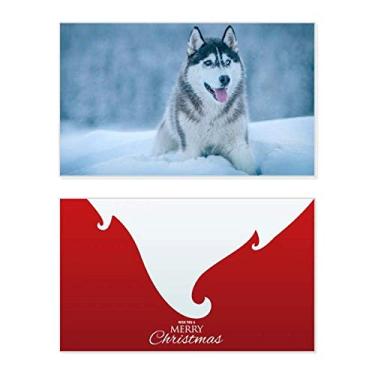 Imagem de Dog Animal Snow Husky Foto Feriado Feliz Natal Cartão de Parabéns Mensagem de Letras de Natal
