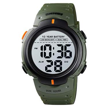 Imagem de SKMEI Relógio masculino digital para esportes ao ar livre 10 anos bateria 10 ATM à prova d'água crono LED relógio de pulso, Army green