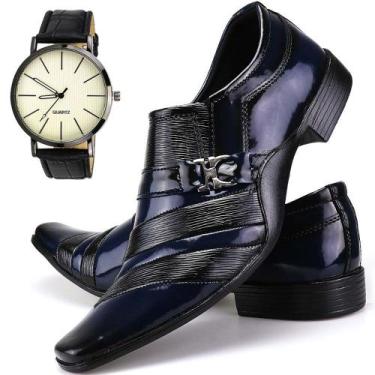 Imagem de Sapato Social Dhl Ws Shoes Masculino Azul E Preto + Relógio - Dhl Calç