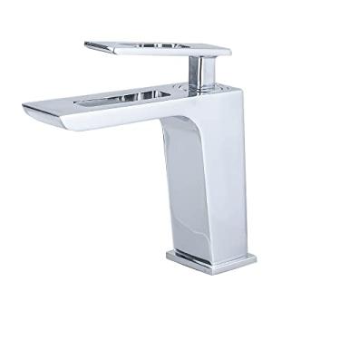 Imagem de Torneira para lavatório preta para pia misturadora de banheiro com cascata torneira de latão torneiras de água quente e fria para pia para montagem em convés, cromada