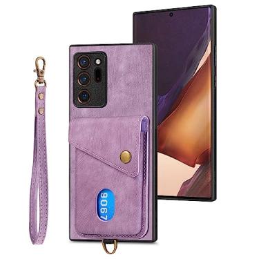 Imagem de caso de telefone filp Compatible with Samsung Galaxy Note 20 Ultra Case, with Card Holder Protective Shockproof Cover Premium PU Leather Rubber Silicone Bumper Wallet Case Cover with [Wrist Strap] tam