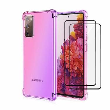 Imagem de Capa para Samsung Galaxy A9 (2018) Capinha - Capa colorida gradiente à prova de quedas com protetor de tela temperado gratuito -Rosa e Roxo