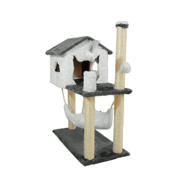 Imagem de Arranhador Casa para Gato com Brinquedo e Poste de Sisal – Branco