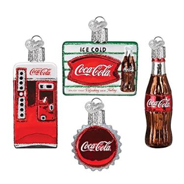 Imagem de Old World Christmas Ornaments Conjunto de mini jantar Coca-Cola com ornamentos soprados de vidro para árvore de Natal