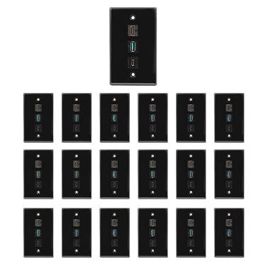 Imagem de BUYER'S POINT Placa de parede USB-C, HDMI e USB | Kit de mídia de 3 portas listado pela UL com todas as conexões Pigtail, perfeito para PC de jogos, HDTV, BluRay, Home Theaters e mais (preto) — Pacote com 100