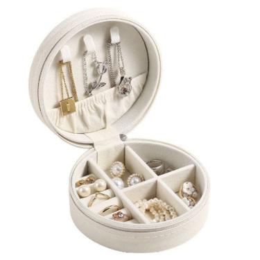 Imagem de Mini Organizador Porta Joias Portátil Viagem Armazenamento de Brinco Colar Bijuteria Redondo