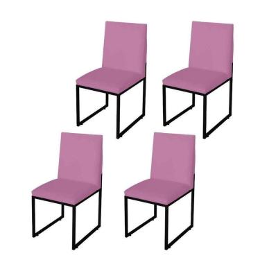 Imagem de Kit 4 Cadeira Para Sala De Jantar Trendy Base Metálica Preto Suede Rose