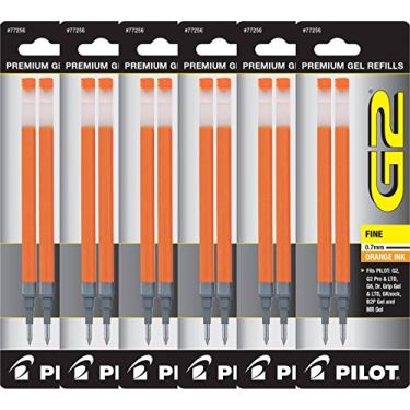 Imagem de Pacote de 6 refis de tinta de gel Pilot G2 para caneta esferográfica, ponta fina, laranja (77256)